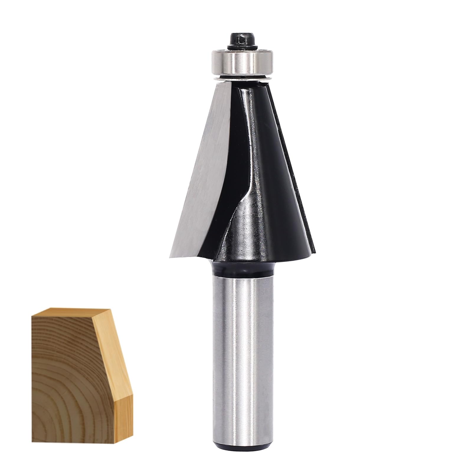 SICWOOD Chamfer Router Bit 1/2 Shank, 15° Degree Carbide 2-Flute Chamfer Cut, Edge Forming Bevel Router Bit, Chamfer Bit Miter Angle Router Cutters,