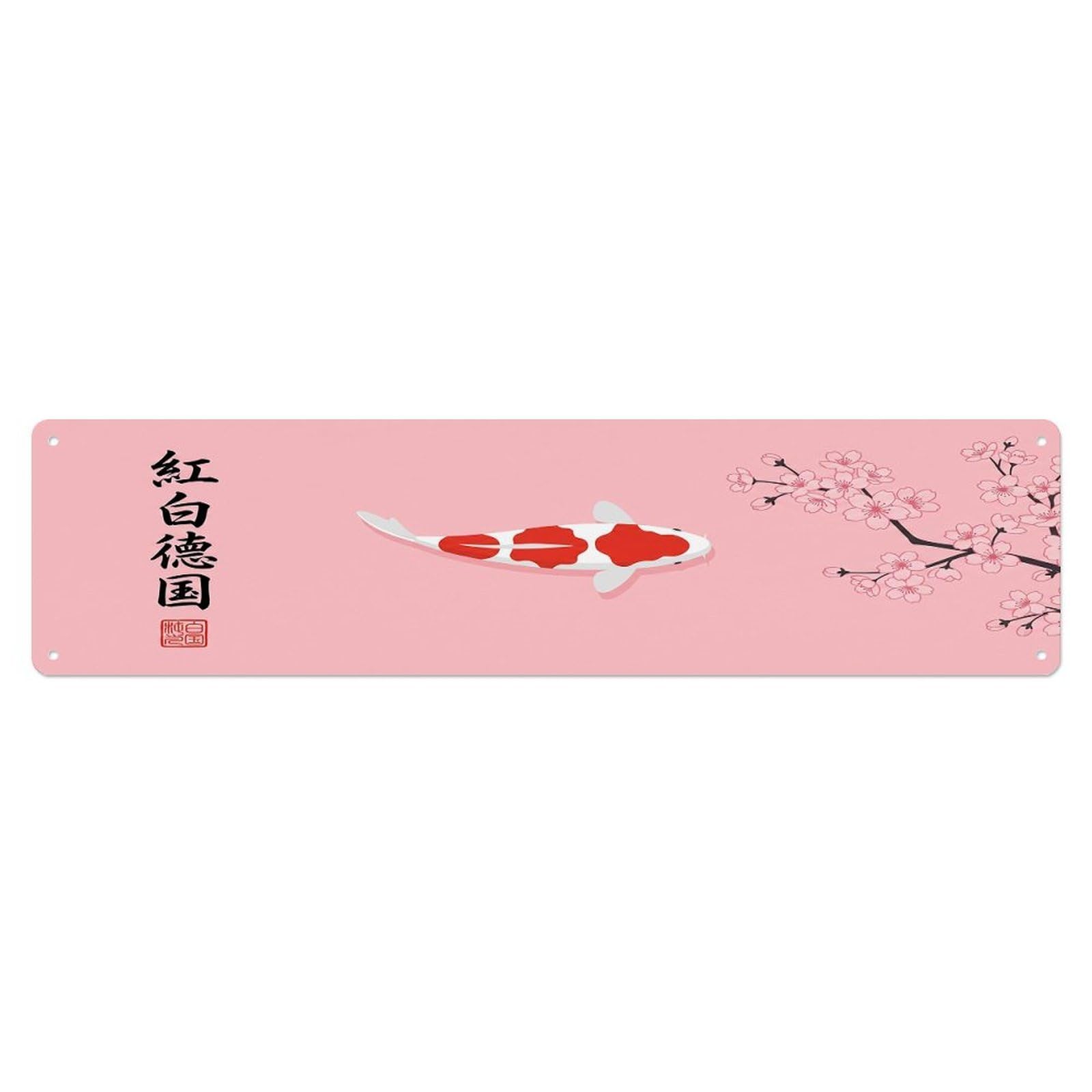 Cmhok Vintage Style Vintage Koi Fish Japanese Blossom Metal Tin Sign Wall Decor For Cafe, Club, Garden Metal Poster 4X16inch