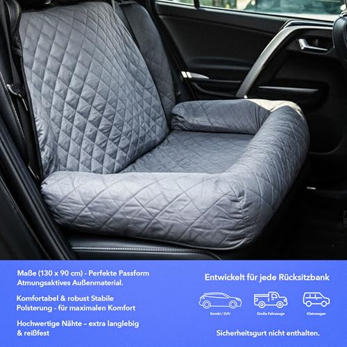 MAMUTYA Hochwertige Hundedecke Auto Rückbank | Rutsch-& Wasserfeste Autoschutzdecke Hund Rücksitz | Kratzfeste & Waschbare Auto Hundedecke Rücksitz | Atmungsaktiver Rückbank Schutz Hund | 130x90cm