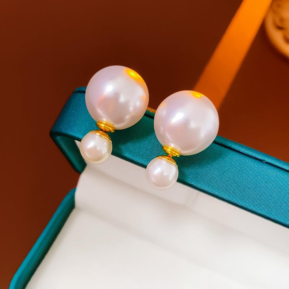 Double Sided Pearl Studs Earrings for Women Trendy Vintage White Pearls Jacket Earrings Pearl Drop Earrings Birthday Wedding Jewelry Valentine's Day Gift