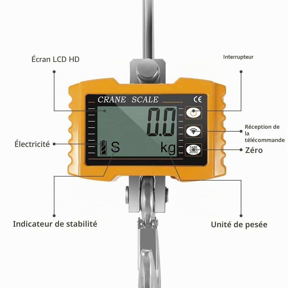 Balances Suspendues Poids Numérique 2200lbs/1000kg Balance De Grue Industrielle Balances Suspendues Robustes Pour Fermes Balance électronique Portable 1T