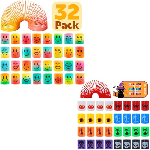 Image of Cocurb 32 Pcs Mini Spring and 32 Pcs Halloween Springs Party Favors for Kids 4-8 - Fun Goodie Bag Stuffers for Birthdays,Classroom Prizes,and Small Toys Presents