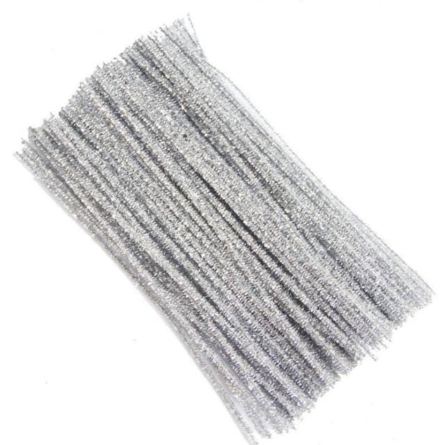 ТоуAE - 100pcs Glitter Chenille Pipe Cleaners Kids Тоуs DIY Craft Supplies Crafting DIY Kids Educational%Тоуss GYH (Silver)