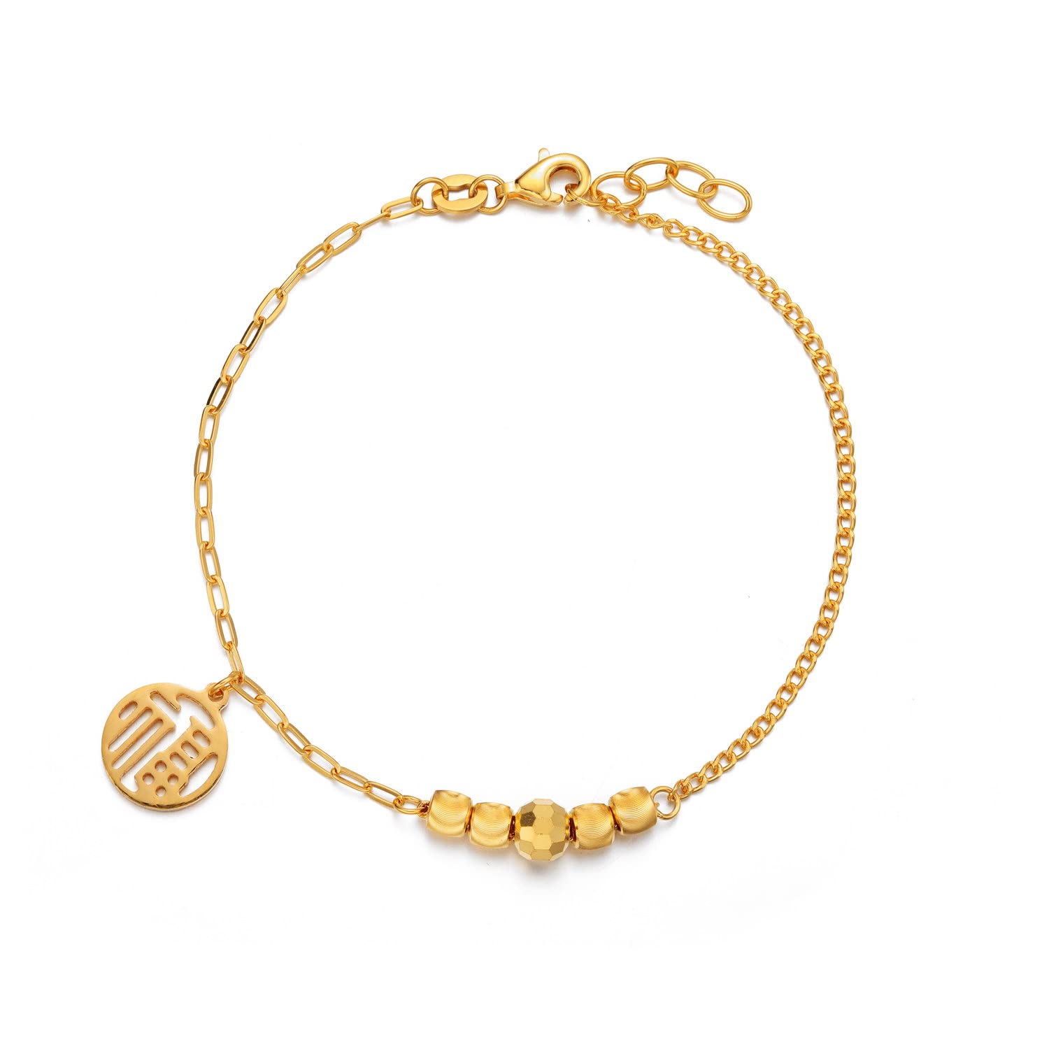 CHOW TAI FOOK24K Gold 5 Laser Balls Fortune Chain Bracelet