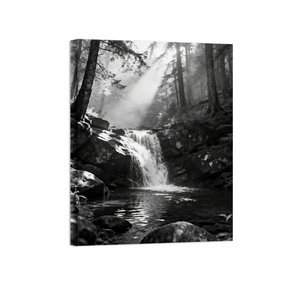 OZPWBVY Black and White Landscape Print Painting-Tree Sunshine River-Minimalist Canvas Wall Art Picture for Home Ready to Hang 24x31in 60x80cm Wrapped Canvas