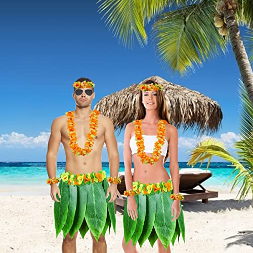 PIXHOTUL Blad Hula Rok met Hawaii Leis Gras Rok en Kunstmatige Hibiscus Bloemen Kostuum voor Strand Hawaii Luau Tiki… - Image 7
