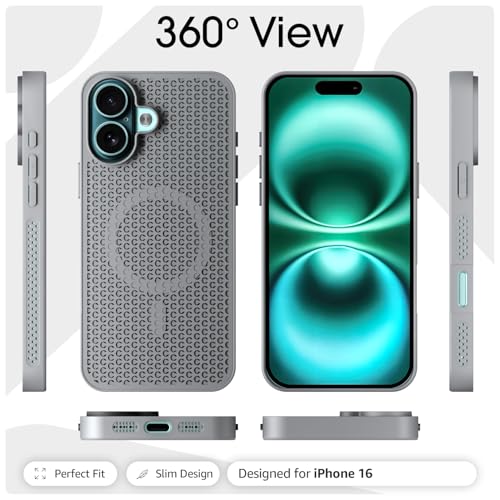 Image of Pikkme Back Cover for iPhone 16 | Honeycomb Cooling Design | Silicone Heat Dissipation | Mag-Safe Compatible | Shockproof Camera Protection Bumper Case (Grey)