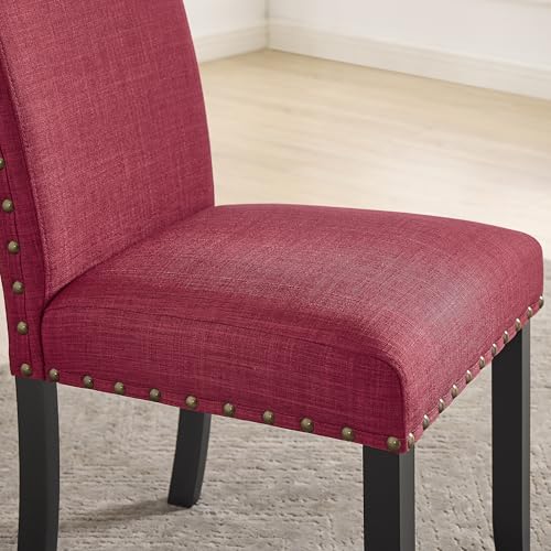Image of Roundhill Furniture Biony Fabric Dining Chairs with Nailhead Trim, Set of 2, Red