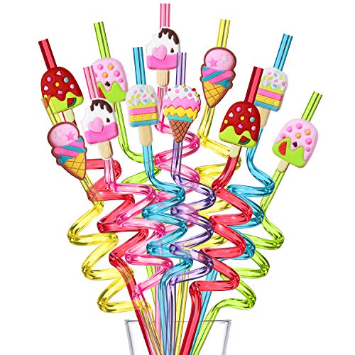 24 pitillos reutilizables para fiestas con diseño de helado miniatura 5