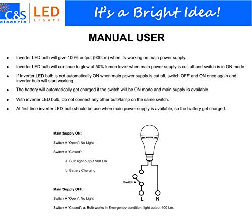 Image of C&S Electric 9W B22 LED Inverter, Rechargeable, Emergency Bulb (White) - Pack of 5