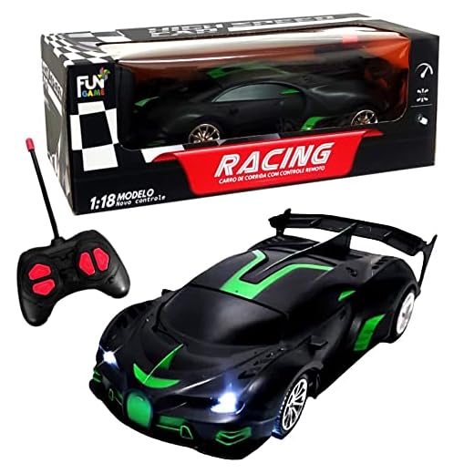 Carrinho de Controle Remoto Com Farol e Bateria Recarregável Preto Carro de Controle com 5 Funções Esportivo para Crianças