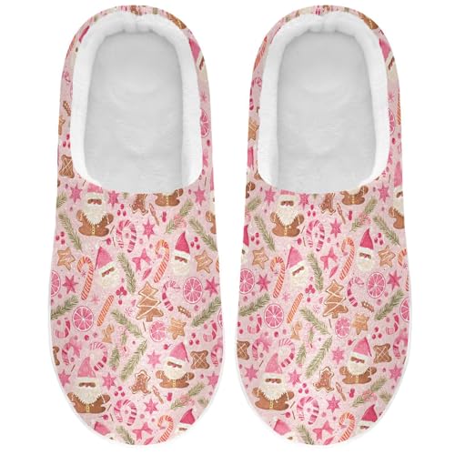 Fuzzy Memory Foam Slippers for Women/Men Pink Coconut Christmas Repeat Pattern Fluffy Winter House Shoes Indoor and Outdoor2