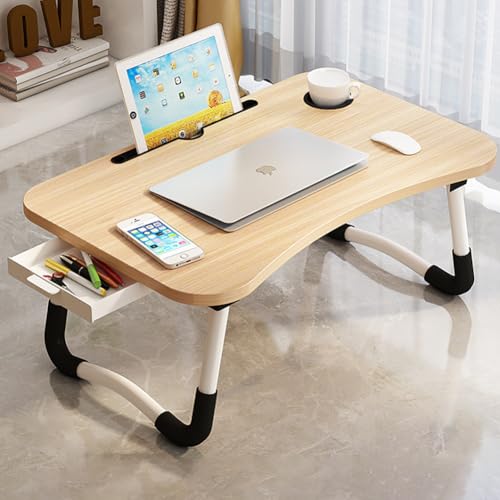 Nagine 折りたたみテーブル 勉強机 子供用テーブル ローテーブル 軽量 ソファ ベッド タブレットスタンド付き ドリンクホルダー付き 持ち運び便利 (ウォールナット)