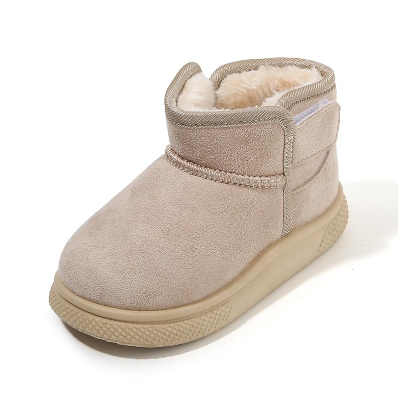 Kids Winter Ankle Snow Boots, Suede Fur-Lined, Brown, Non-Slip Sole - Main Image