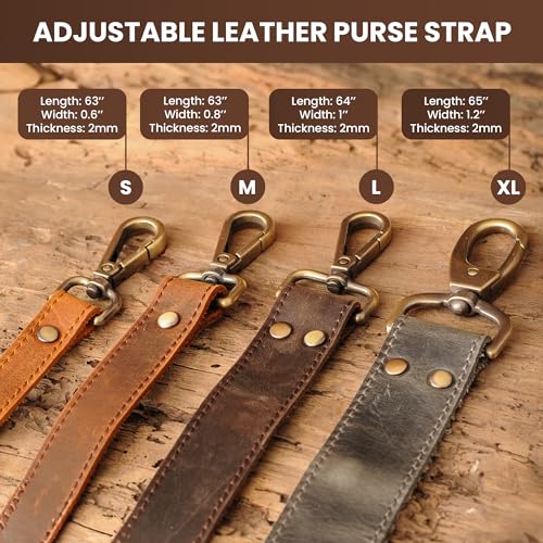 Genuine Leather Purse Strap with Swivel Clasps for Purse Handbags Laptop Cases, Large, Brown2