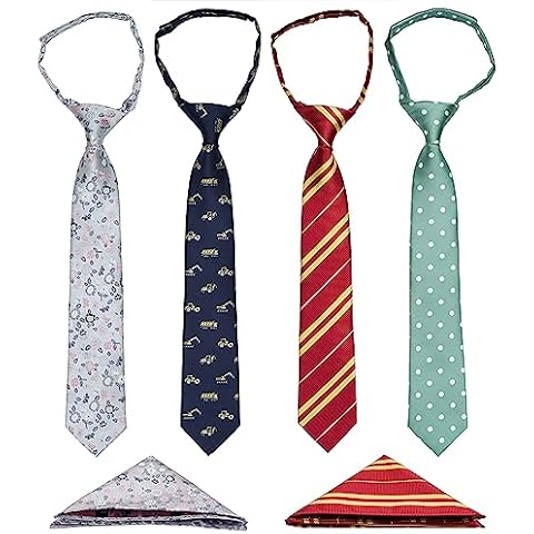 BELLUNO Boy's Pre-tied Necktie and Pocket Square Set, Hook and Loop Small Ties for Toddlers and Teens, 2-Sizes Cover