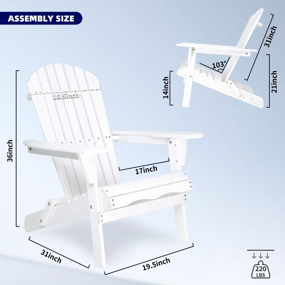 Solid Cedar Wood Folding Adirondack Chair Set of 2 – Outdoor Lounge Patio Chairs for Garden, Lawn, Backyard, Deck – Durable & Comfortable (Embossed Adirondack Chair-1)