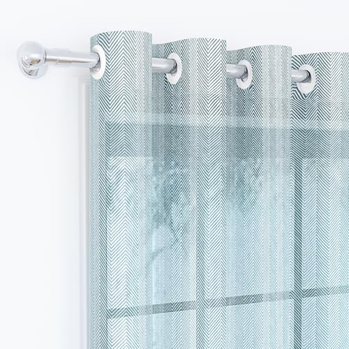 Image of Story@Home Window Curtains 5 Feet Long Set of 1 | Herringbone Printed | Semi Transparent Curtain | Net Curtains | Sheer Curtain for Living Room | (118 X 152 Cm, Blue) | Perfect for Home Decor