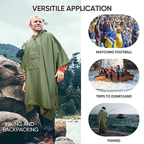 Image of PTEROMY Hooded Rain Poncho for Adult, Waterproof Lightweight Unisex Raincoat for Hiking Camping Emergency