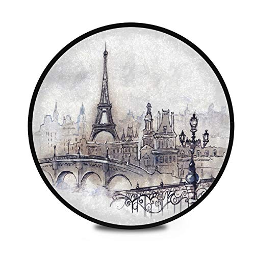 Mnsruu Aquarelle Art Paris Tour Eiffel Tapis de sol rond antidérapant Tapis de sol pour entrée, couloir, salon, chambre à coucher, décoration d'intérieur...