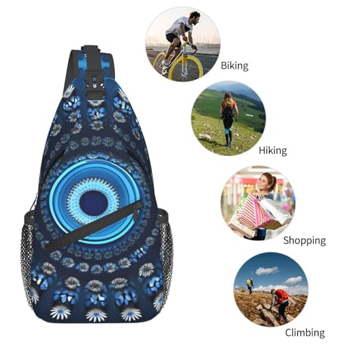 Mochila cruzada compacta con estampado floral azul miniatura 6
