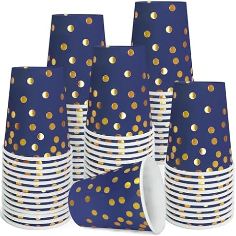 WYQJHKV Navy Blue and Gold Paper Cups Cover