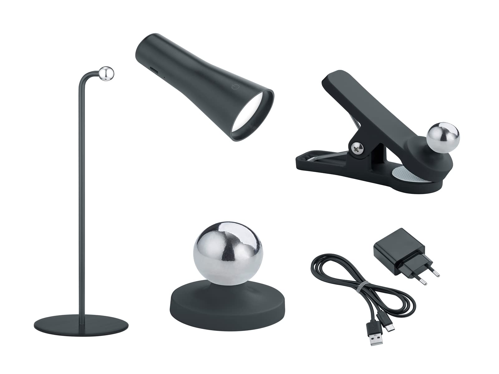 2er-Set Akku Leuchten 3in1 mit Magnet für 3 Basis Stationen, Schwarz