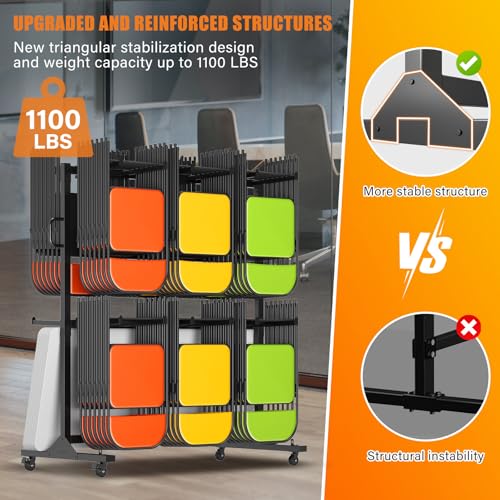 Albott Folding Chair Rack 24 Tables or 84 Chairs Storage 1100 LBS Capacity Heavy-Duty Folding Chair Cart with Wheels, 2 Elastic Cords, Cover, Glossy Black