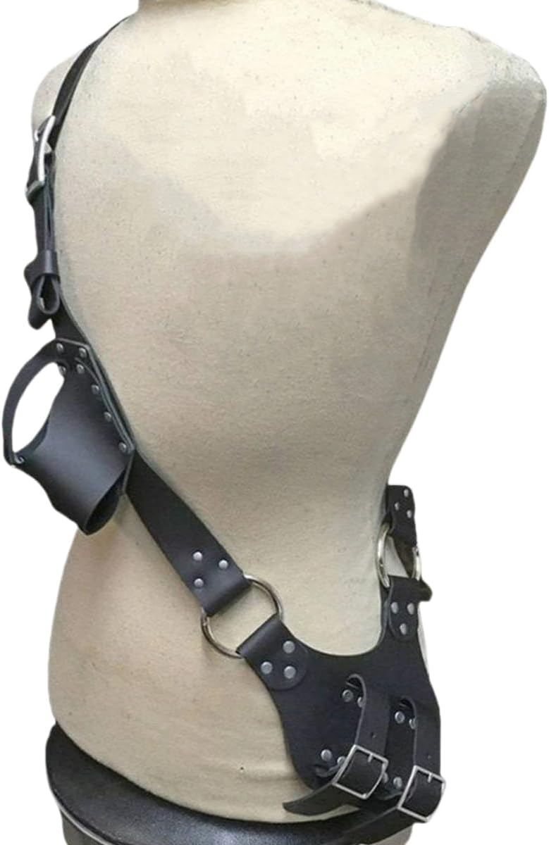 Medieval Shoulder Sword Strap Holder Renaissance Faux Leather Dagger Frog Double Scabbard Holster Pirate Halloween Accessory
