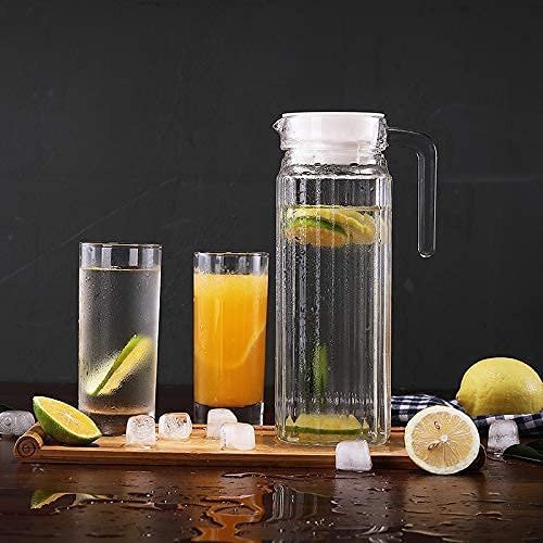 MZP Italin Premium Luxury Glass Water Jug 1000 ML Glass Pitcher with Plastic Lid for Hot n Cold Water, ice Tea, Milk, Juice and Beverages Carafe (Pack of 1) 1