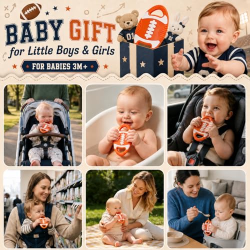 Image of Baby Teething Toys Silicone Baby Football-Themed Teether Over 3 Months | Sensory Chew Toys - Baby Teether for Teething Relief - BPA Free Infant Toys Baby Shower Gifts