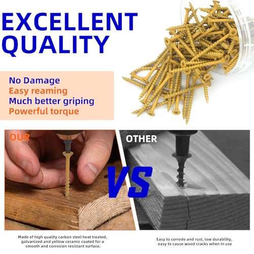 Image of 100Pcs 2.5 Inch Wood Screws, Deck Screws #10 x 2-1 /2 inch, Rust Resistant Epoxy Coated Construction Screw, Torx Drive Head, Framing Screw for Outdoor Woodworking Projects | Rust Resistant Epoxy Coated Construction Screw, Torx Drive Head, Framing Screw