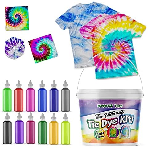 Ultimate Tie Dye Kit With 2 T-Shirts - UK Manufactured & Safe - Deluxe Set of 12 Colours, Two T-Shirts Clothes, Hair Tie And Accessories Cover