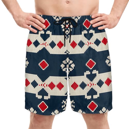 Men's Swim Trunks Size S Ethnic Embroidery with Mesh Lining Soft Breathable Quick Dry Beach Shorts Midnight Blue