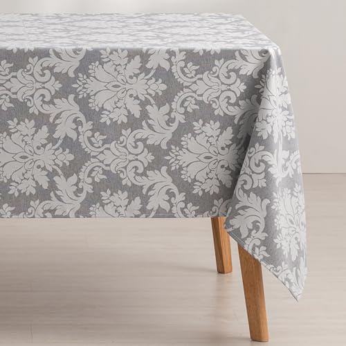 GAMUSI Mantel Antimanchas Mesa Rectangular Floral Jacquard Impermeable 140x200 cm, Tacto Tela, Color Gris - Dama