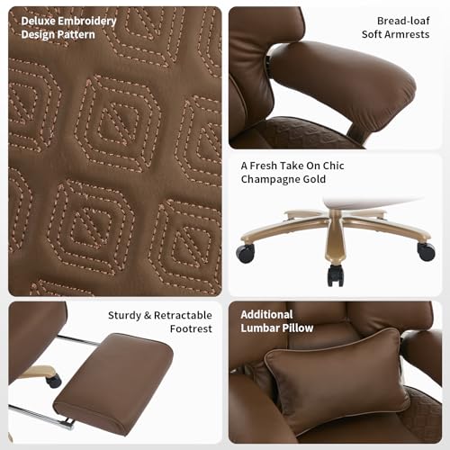 Image of EXCEBET Big and Tall Executive Office Chair with Footrest, 400LBS Capacity Ergonomic High-Back Desk Office Chair with Lumbar Support, Padded Armrests & Thick Cushion, Brown PU Leather Chairs