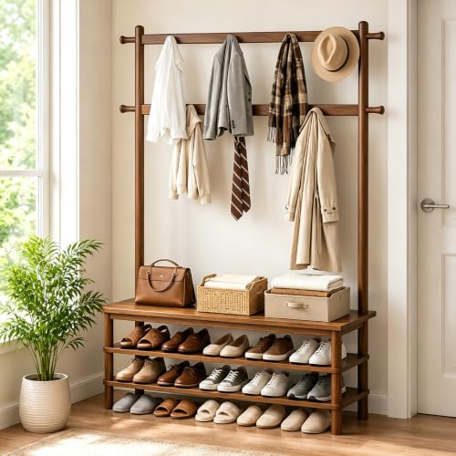 3-in-1 Hall Tree with Shoe Storage and Coat Hooks