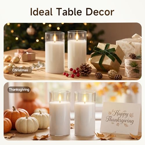 Image of Homemory Clear Glass Flameless Candles Battery Operated LED Pillar Candles with Remote and Timer, Real Wax Flickering Candles with 3D Wick, Decorative Glass Candles Home Wedding Holiday Decor, 2 Pack