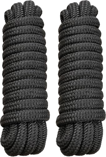 PACTHSD 2 Pack 5/8 x 20 Dock Lines - Marine Grade Nylon Boat Rope with 15 Loop for Docking and Mooring - Double Braided Boat Lines High Strength Easy Handling Fray Resistant - Black