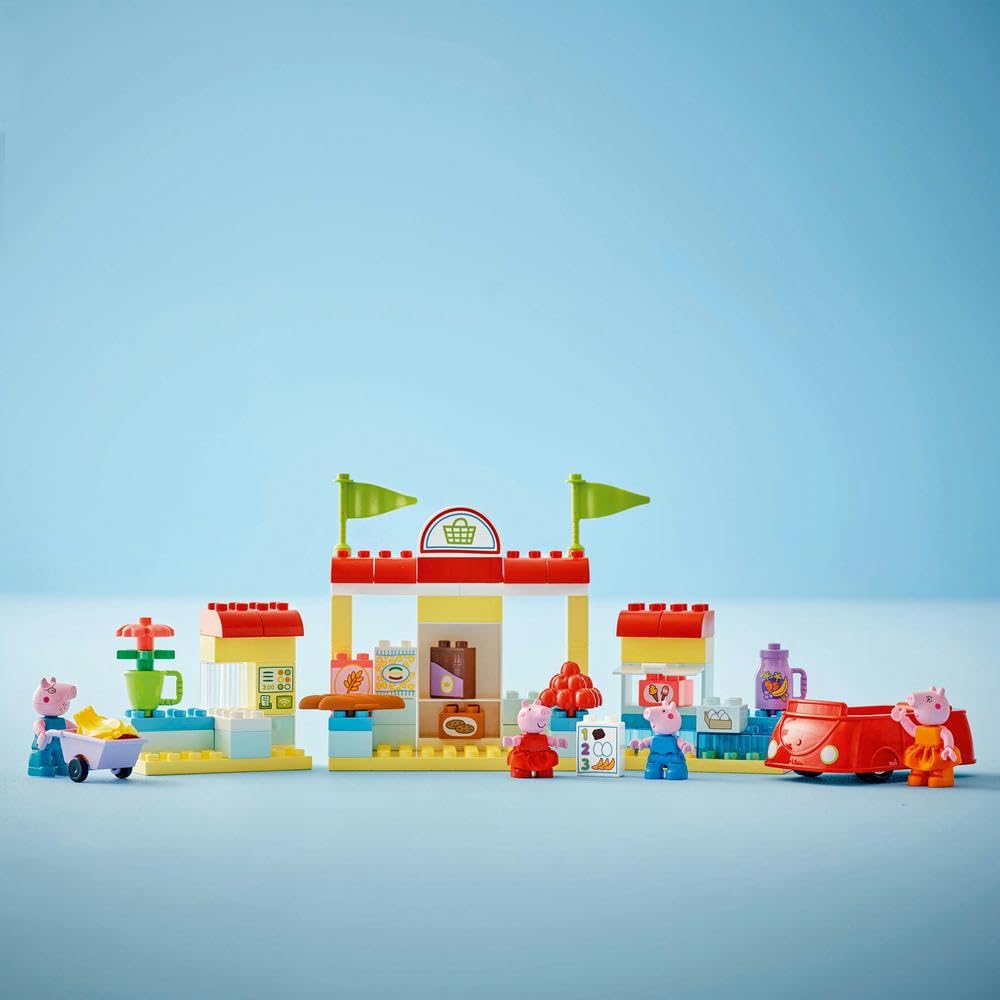 LEGO DUPLO Peppa Pig Supermarket, Shop Toy with Car and 4 Figures Incl. Mummy, Daddy and George, Early Development Activity, Toddler Learning Toys for 2 Plus Year Old Girls & Boys, Gift Idea 10434