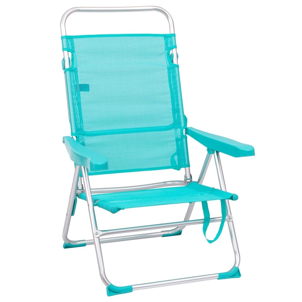 LOLAhome Silla de Playa Alta Plegable y reclinable de 4 Posiciones de Aluminio y textileno Aguamarina de 62x55x100 cm