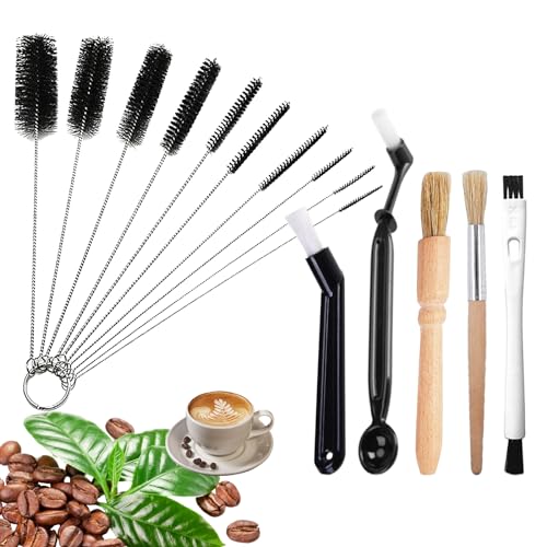 Kaffee Pinsel Barista Pinsel, 15 Stück kaffee reinigungsbürste, Kleine Reinigungsbürste Für Kaffeevollautomat, Strohhalm Bürste Set und Holz Griff Kaffeepinsel für Reinigungsgeräte für Kaffeemaschinen