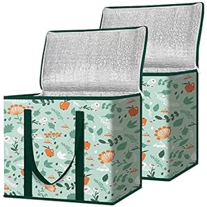 BALEINE 2Pk Insulated Reusable Grocery Bags, Collapsible Cooler Bag for Groceries, Heavy Duty Large Insulated Bag (16”x9”x13”, Spring Stroll)