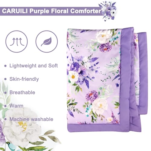 Image of Crib Bedding Set for Girls, Purple Baby Crib Bedding Set 4 Piece, Baby Girl Nursery Bedding Set Including Comforter, Fitted Crib Sheet, Crib Skirt, Diaper Stacker, Floral