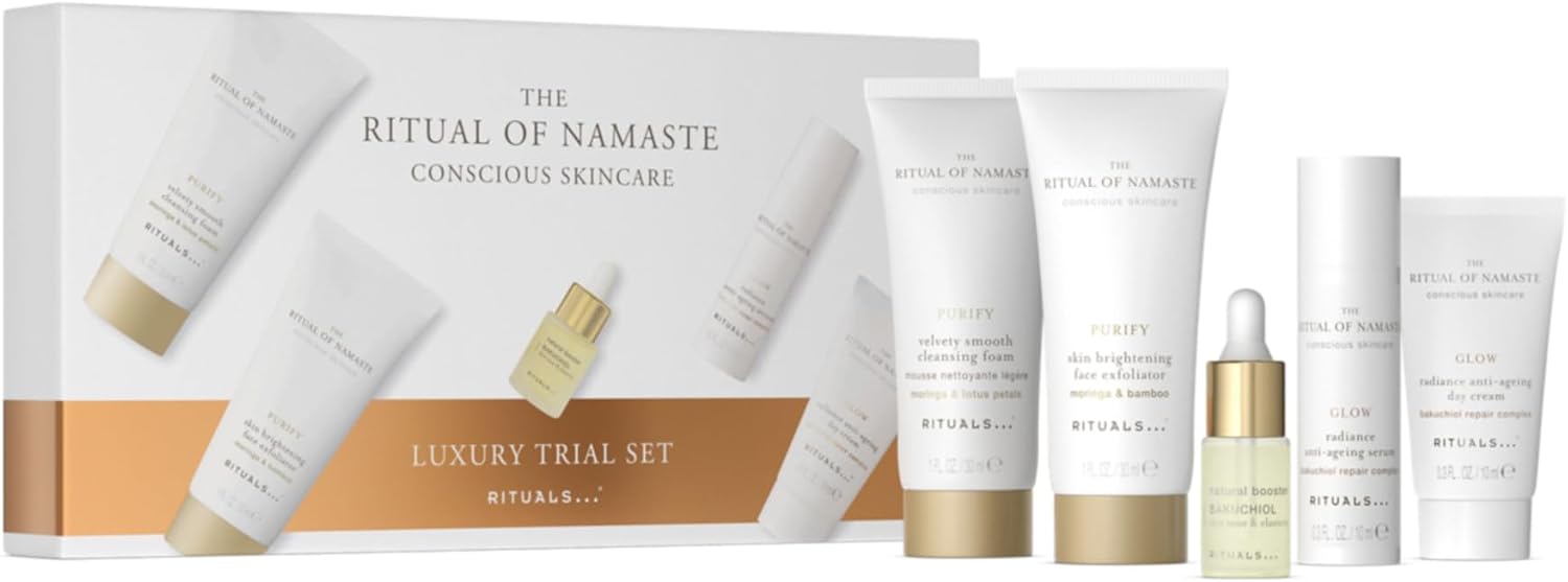 RITUALS The Ritual of Namaste zestaw upominkowy zawierający 5 produktów do pielęgnacji twarzy z bakuchiolem i kwasem hialuronowym – naturalne składniki o właściwościach przeciwstarzeniowych