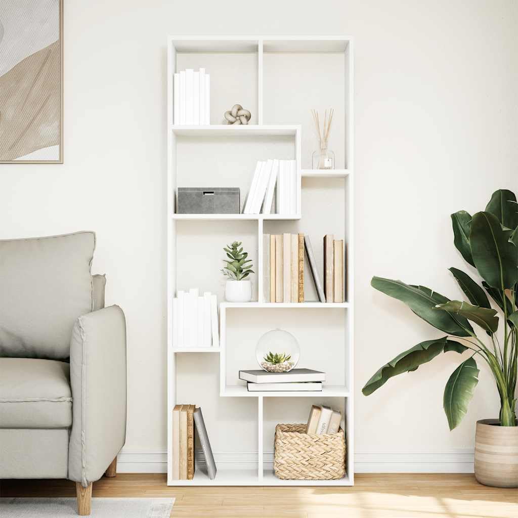 Scaffale divisorio per libri, bianco, 67 x 25 x 161,5 cm, in legno, flessibile, pratico organizer da parete, versatile, ideale per soggiorno, ufficio, cameretta dei bambini