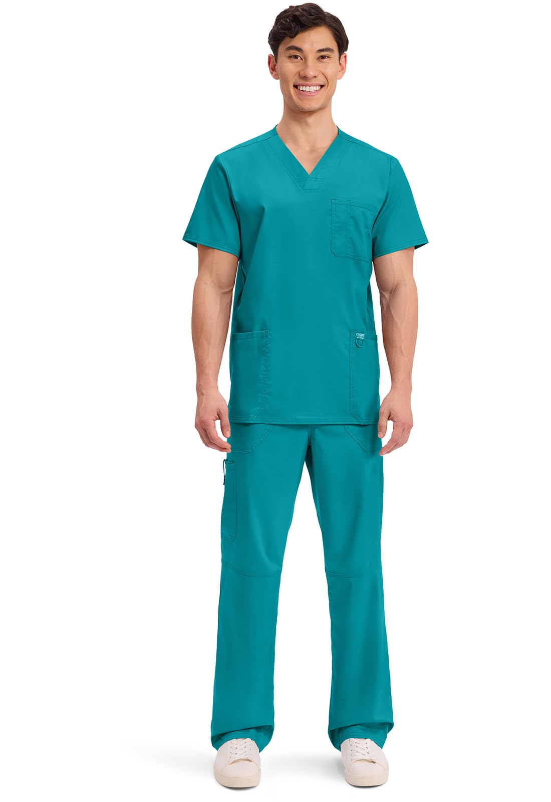 Cherokee Damen-Schlupfkasack, Workwear Revolution WW670, V-Ausschnitt, Oberteil und WW140T Hosenschlitz vorne, Blaugrün, Größe M/S hohe Hose