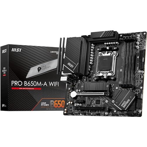 MSI PRO B650M-A WiFi Mainboard, Micro-ATX - Unterstützt Ryzen 9000, 8000 & 7000 Serie Prozessoren, AM5 - DDR5 Memory Boost 6400+MHz/OC, 2 x PCIe 4.0 x16, 2 x M.2 Gen4, Wi-Fi 6E