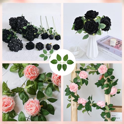 UILYNIU 60 Stück Künstliche Blätter, Gefälschten Blättern, Künstliches Grün Rosenblatt, Gefälschtes Grünes Laub für Heimdekoration, Hochzeit Dekoration, DIY, Hochzeitssträuße, Party Dekoratione (Grün)