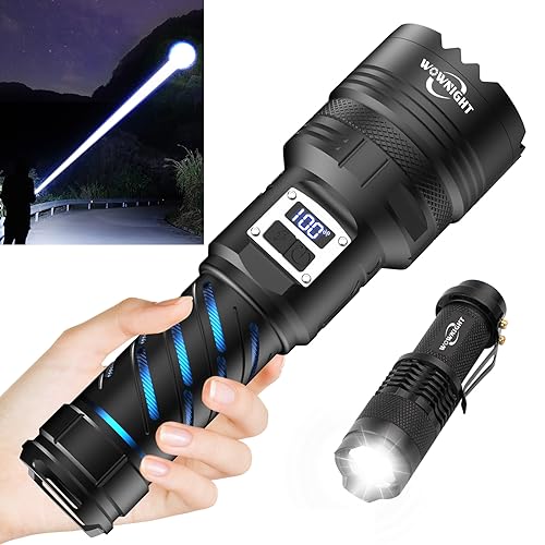 WOWNIGHT Torches LED Super Bright Rechargeable, Flashlight 1000000 Lumens Torches Battery Powered, Tactical Torch Rechargeable, Powerful Large Torch 2 Switches for Camping Dog Walking Emergency Gift